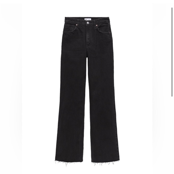 Zara Wide Leg Jeans with fray bottom Black US 8 - Picture 2 of 13